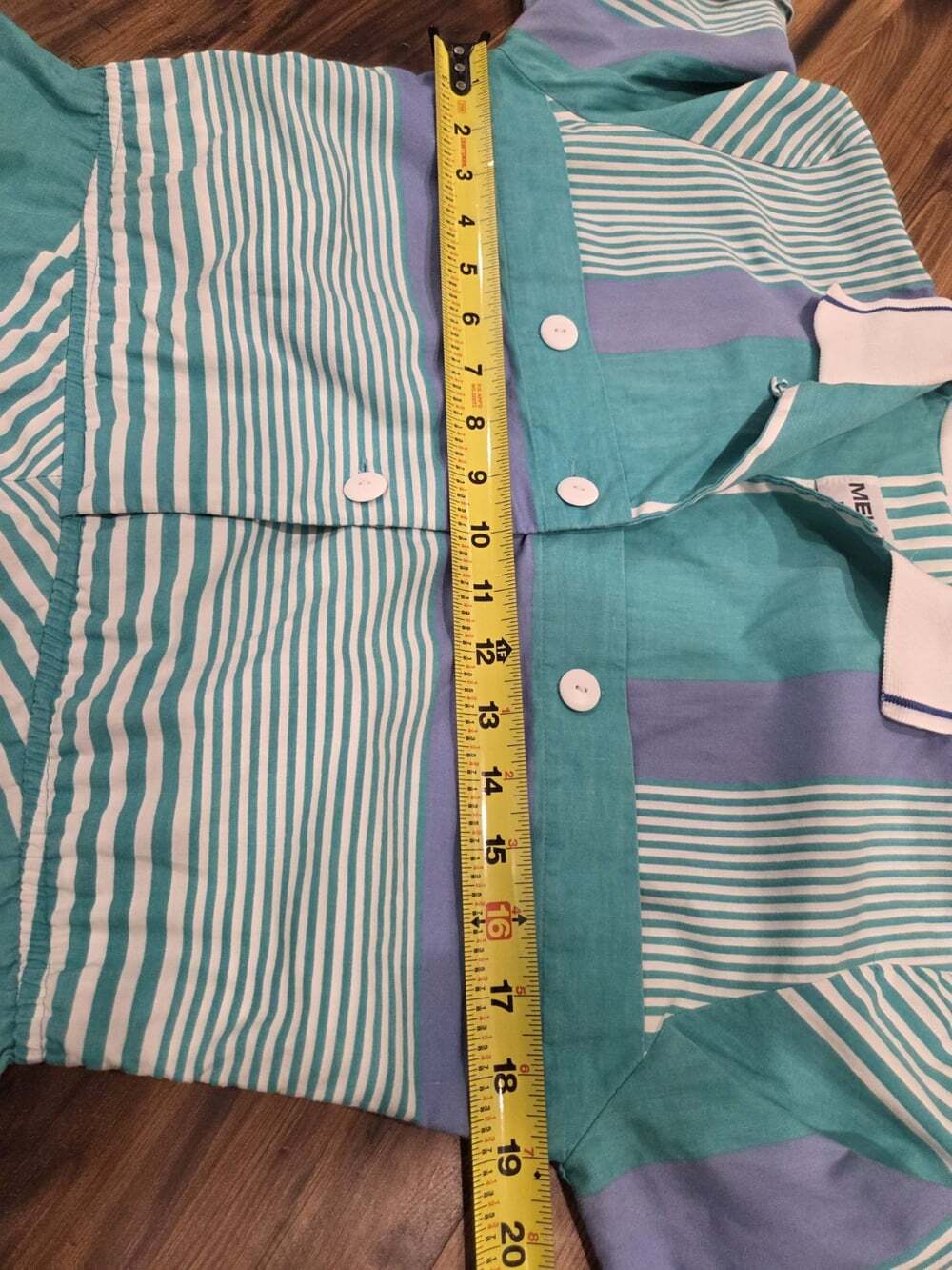 Vtg 80s Melissa Lane Striped Midi Dress Size 8 Teal Blue Chevron Pockets Cotton - Picture 12 of 14